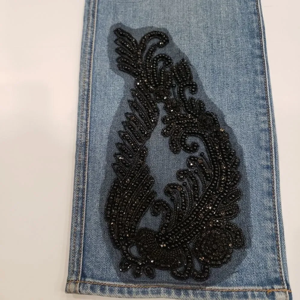 7FAM Edie Black Rhinestone Satellite Sky Jeans - Picture 7 of 17